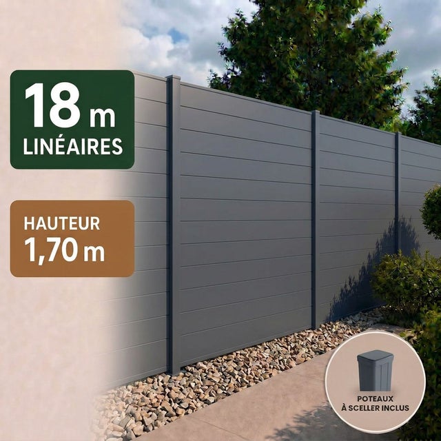 Kit clôture RECIFE Aluminium anthracite 18,07m poteau 60x70mm gris à sceller 1,7m