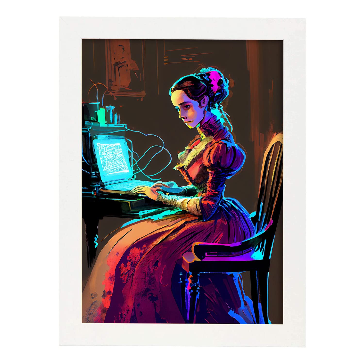 Nacnic poster de ada lovelace en estilo retrato a todo color ilustraciones y caricaturas de inventores y creadores históricos a3 marcos blanco
