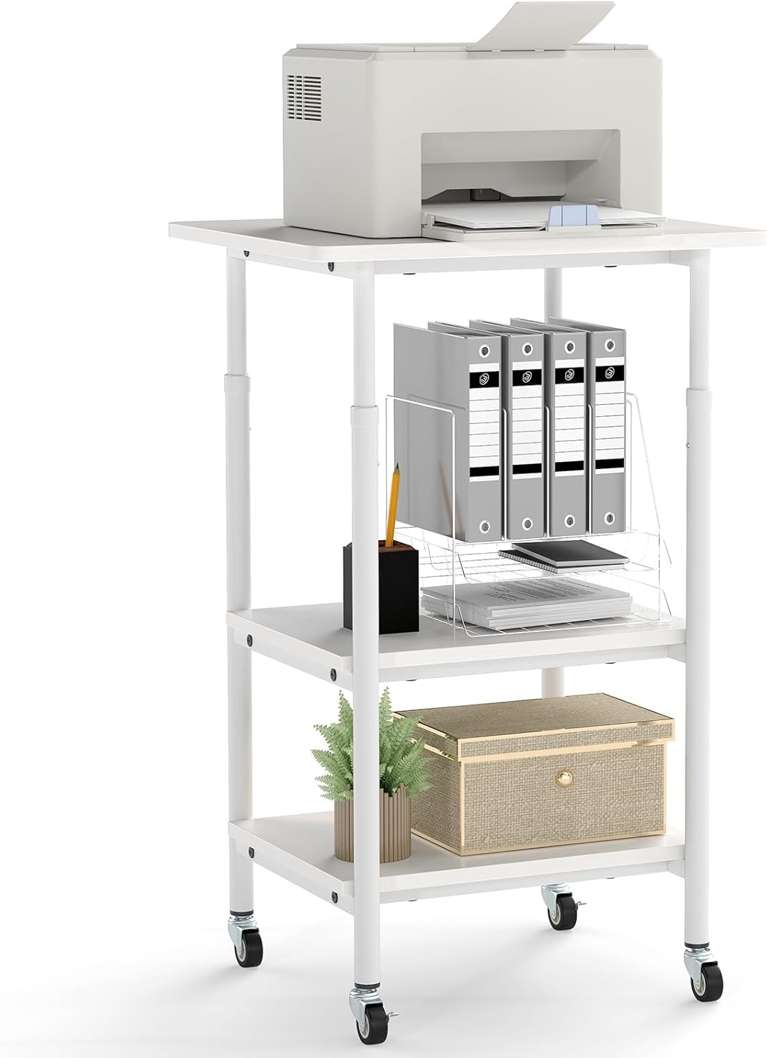Support Rangement Imprimante Scanner Support D'Imprimante Mobile 3 Niveaux 50x50 Cm - Avec Prises, Roulettes Et Étagère De Rangement Chariot Imprimante étagère Robuste Bureau
