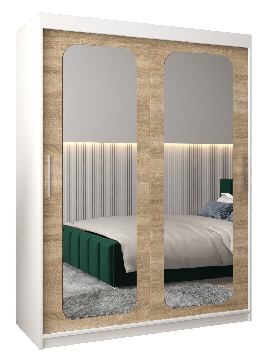 Szafa przesuwna garderoba PROMO T3 150 x 62 x 200 cm Biały + Sonoma - Abiks Meble