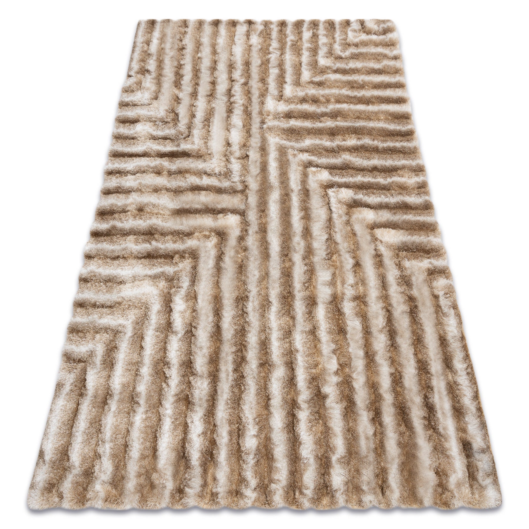 Dywan shaggy FLIM 010-B1 nowoczesny, Labirynt - Strukturalny, beż 80x150 cm