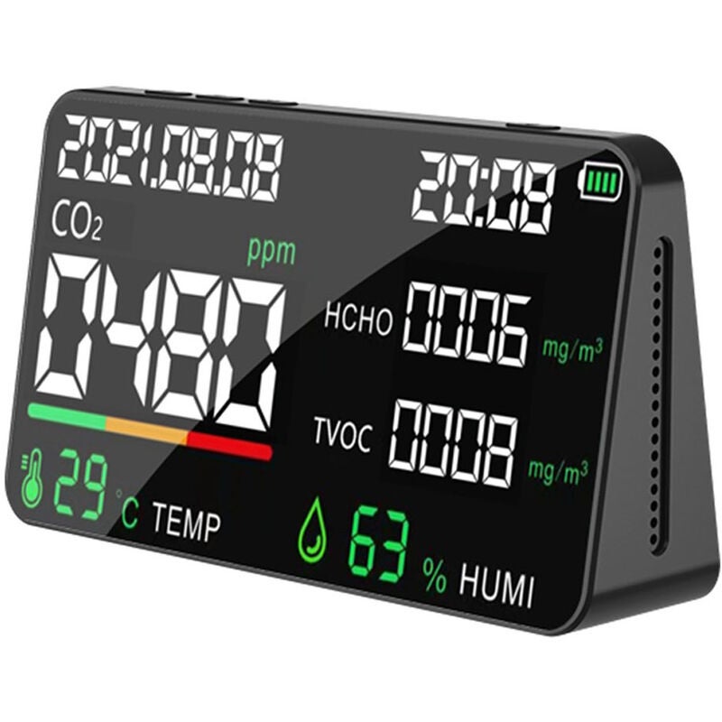 Wielofunkcyjny detektor jakości powietrza w domu, dwutlenek węgla i CO2, TVOC, wartość HCHO, moc, temperatura, wilgotność, wyświetlacz, funkcja, model