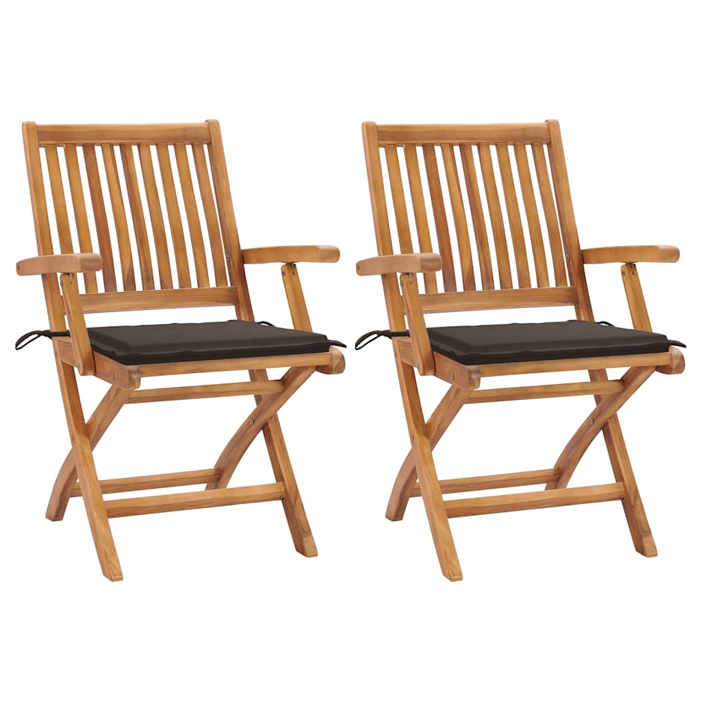 Chaises de lot de 2 et coussins taupe Bois teck massif | Leroy Merlin