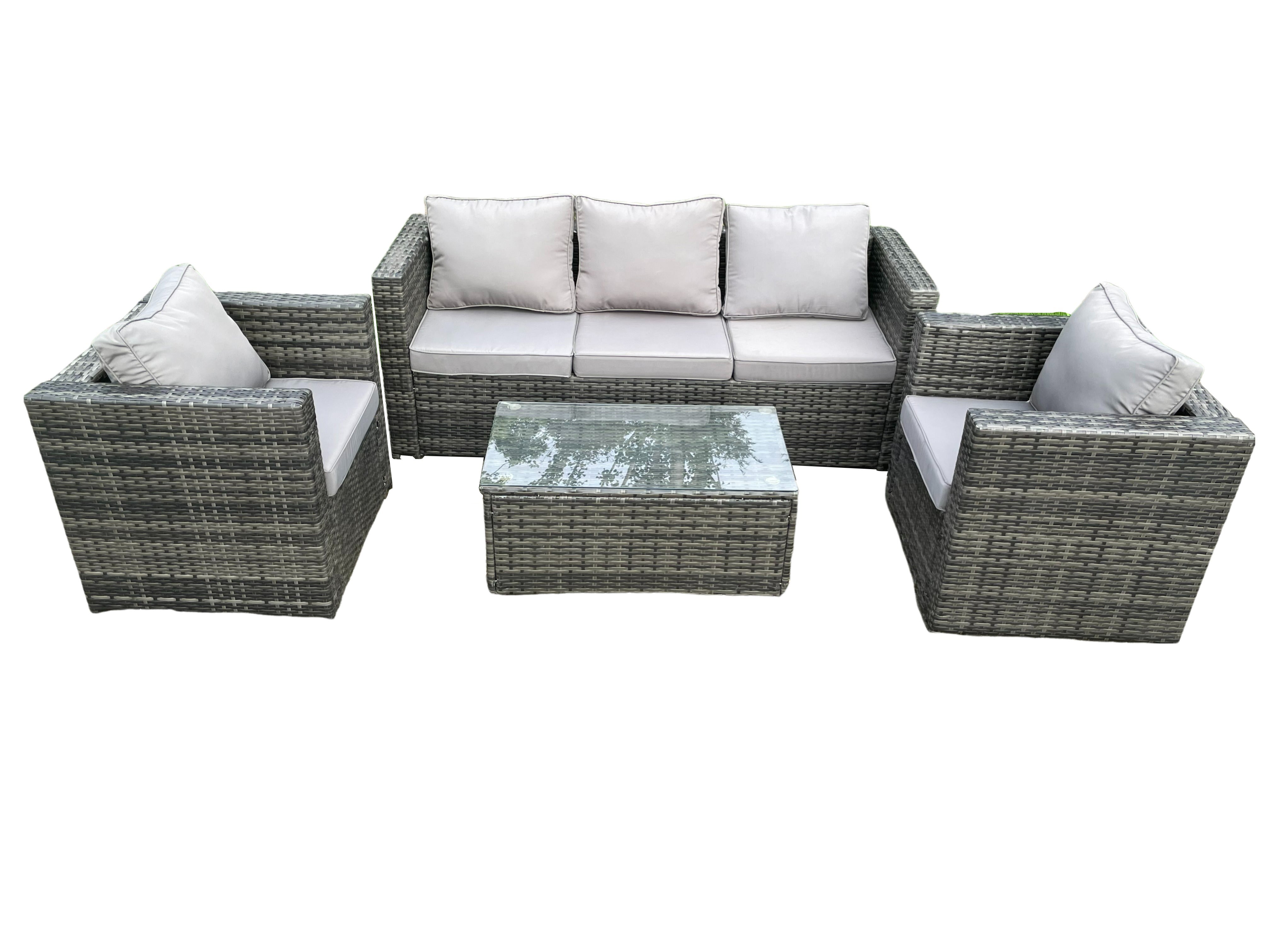 Salon De Jardin IMS 5 Places Aluminium Gris - Canapé 3 Places + 2 Fauteuils + Table Basse | Coussins Déperlants Inclus