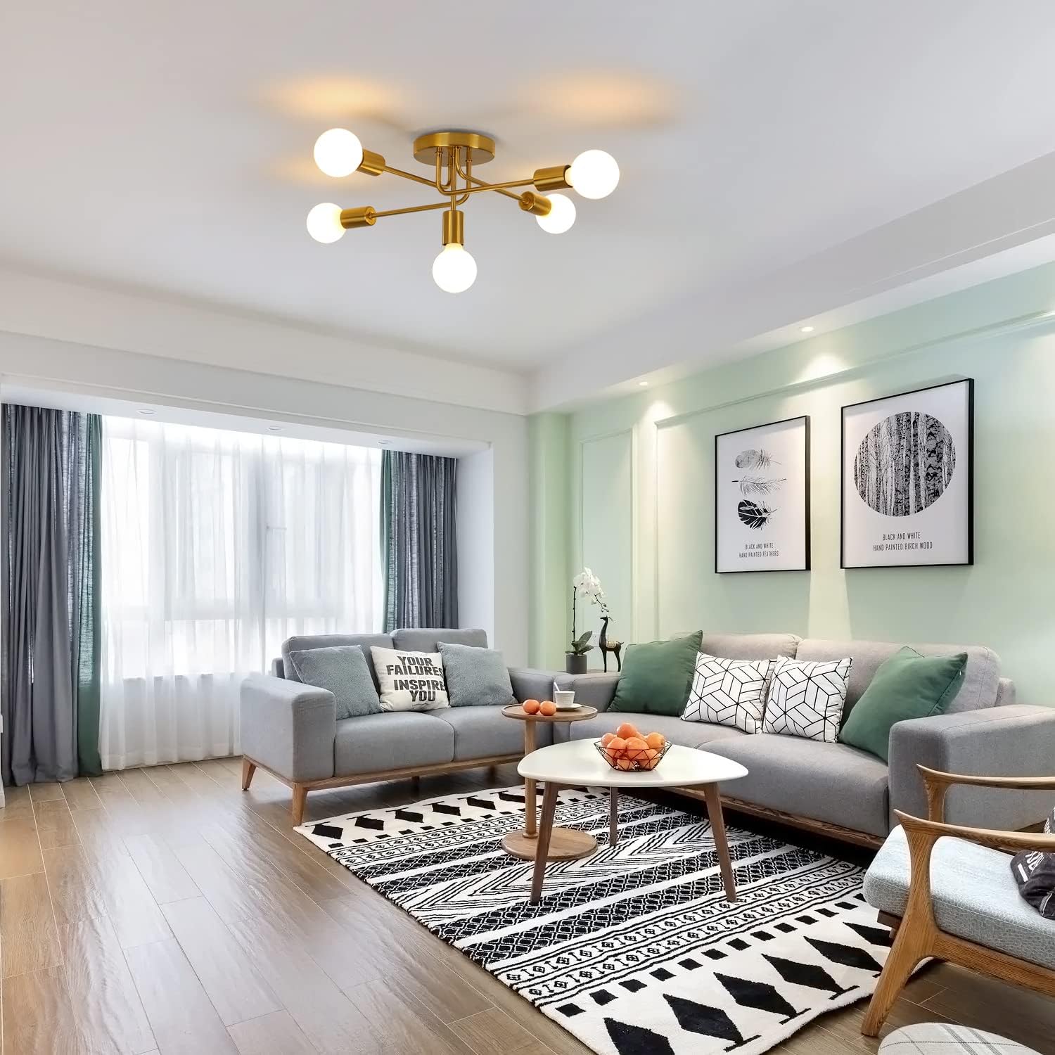 COMELY Plafoniera industriale,Lampadario vintage a 5 luci,Lampada a sospensione in metallo, plafoniera con attacco E27 per soggiorno (senza lampadine) - 6