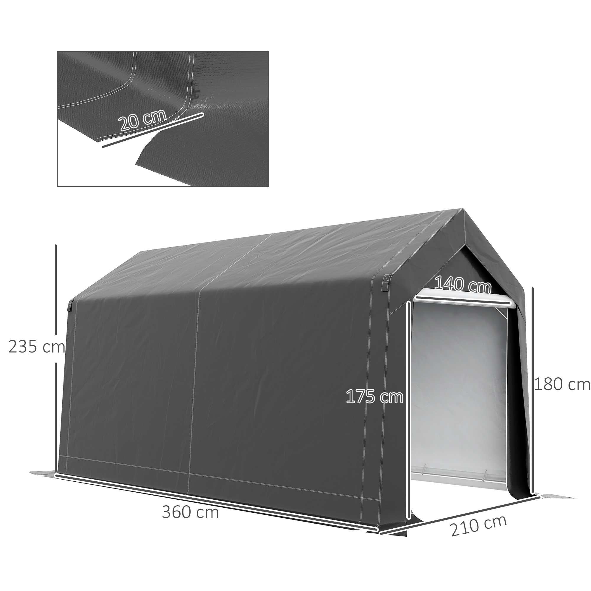 Carpa de garaje 2,1x3,6x2,35m acero galvanizado, lona impermeable UV, puerta con cremallera para motos y herramientas - 3