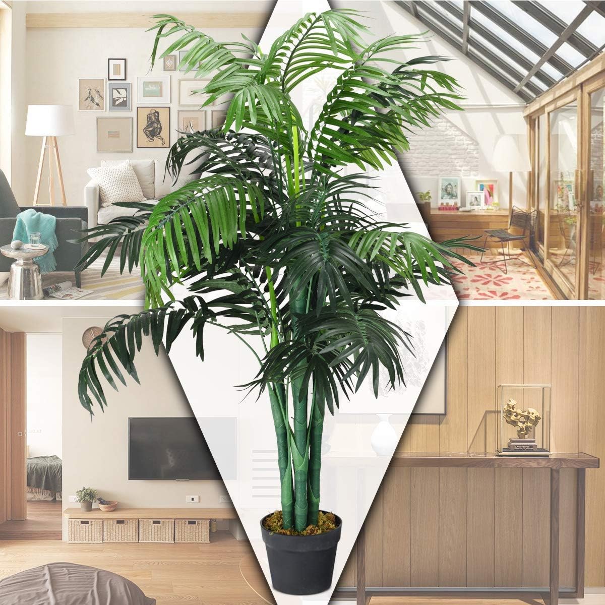 Plante Artificielle Déco. Interieur Palmier Aréca avec Pot Vert Arbre- H 110 cm - 8