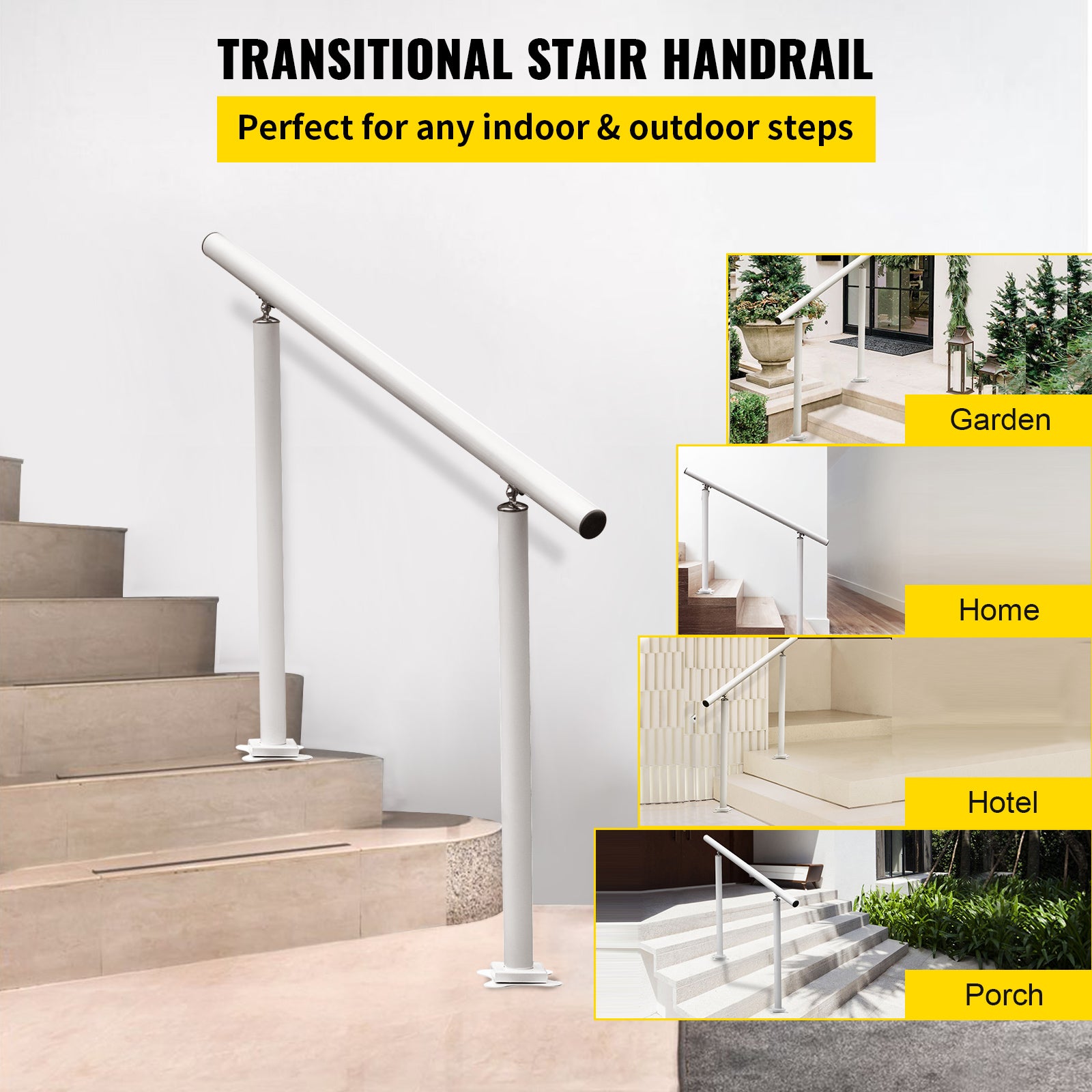 Kit Rampe d’Escalier Blanche en Aluminium/Fer,VEVOR Garde-Corps Extérieur pour Terrasse ou Construction,Main Courante Balustrade Robuste - 2