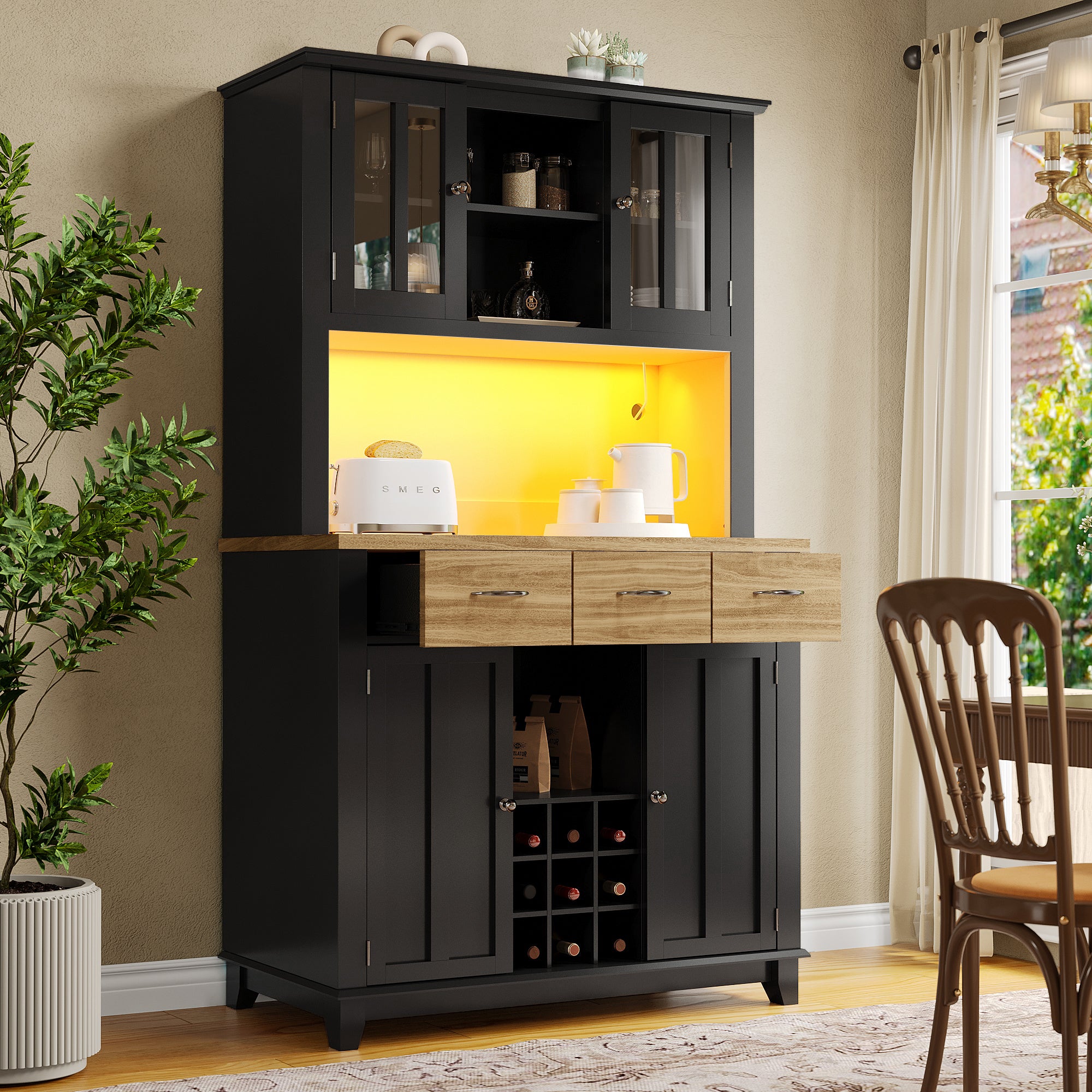 Vitrine Sur Pied En Verre 125 Cm Avec éclairage LED - 3 étagères, Porte Verrouillable - Noir