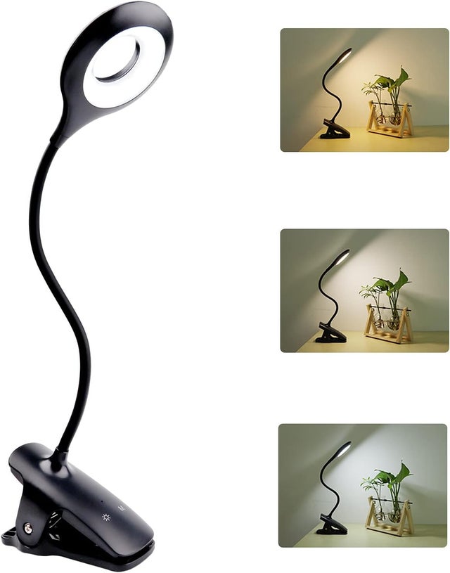 3W Lampe de Bureau LED sans Fil Rechargeable, 24 LEDs, Lampe de Lit Tactile avec Clip, 3 Couleur et 3 Intensité, Petite Lampe de Lecture pour Lire au