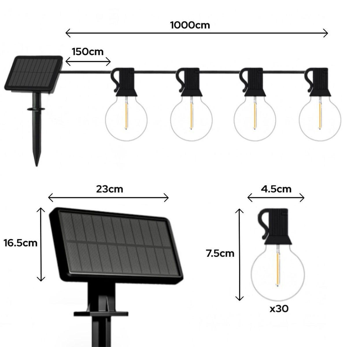 Guirlande solaire Iplux® Venice 10m - Haute qualité - Durée de combustion 15 heures - 9