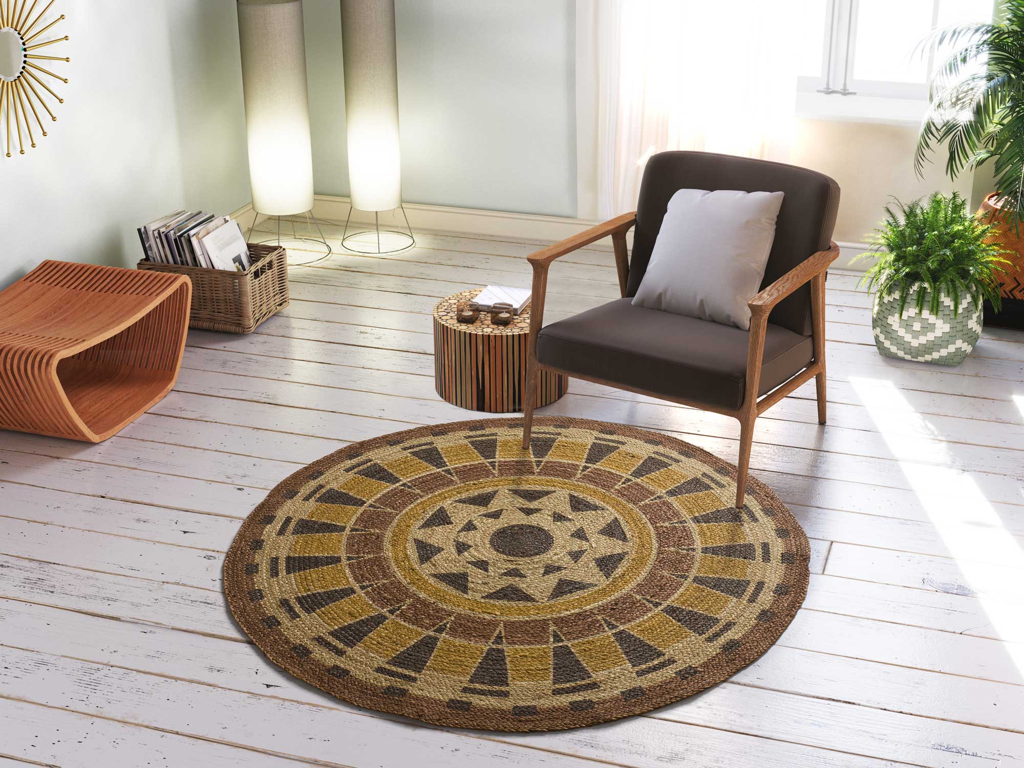 Wielokolorowy okrągły dywan do wnętrz 120 x 120Ø cm TONGA ethnic - ATTICGO