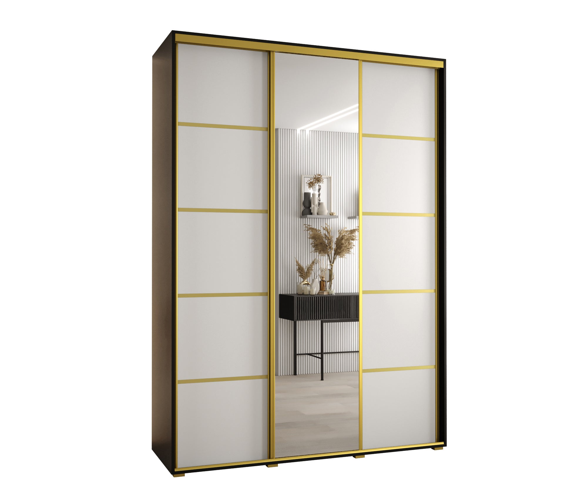 Szafa przesuwna z lustrem wysoka Davos 5 170 x 60 x 235,2 cm czarny + biały + u. złoty - Abiks Meble