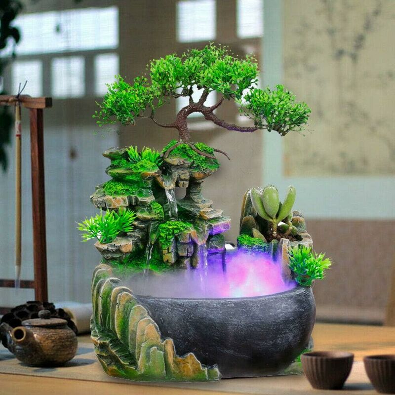Fontaine intérieure en résine avec éclairage LED – Simulation cascade décorative – Effet d'atomisation réaliste – Pour bureau et chambre - 2