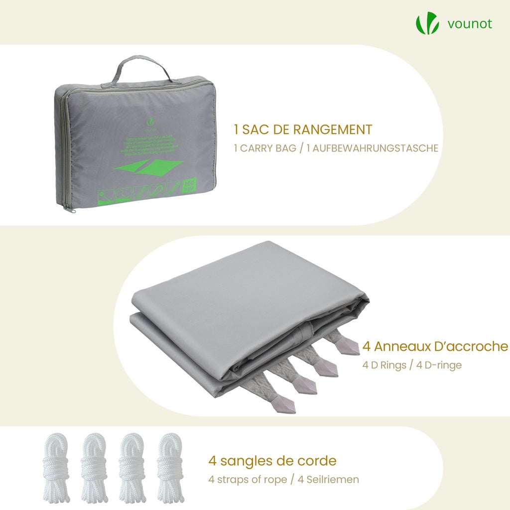 Voile d'ombrage Rectangulaire en Polyester Imperméable avec Kit de Montage 3x4m Gris Clair VOUNOT® - 7