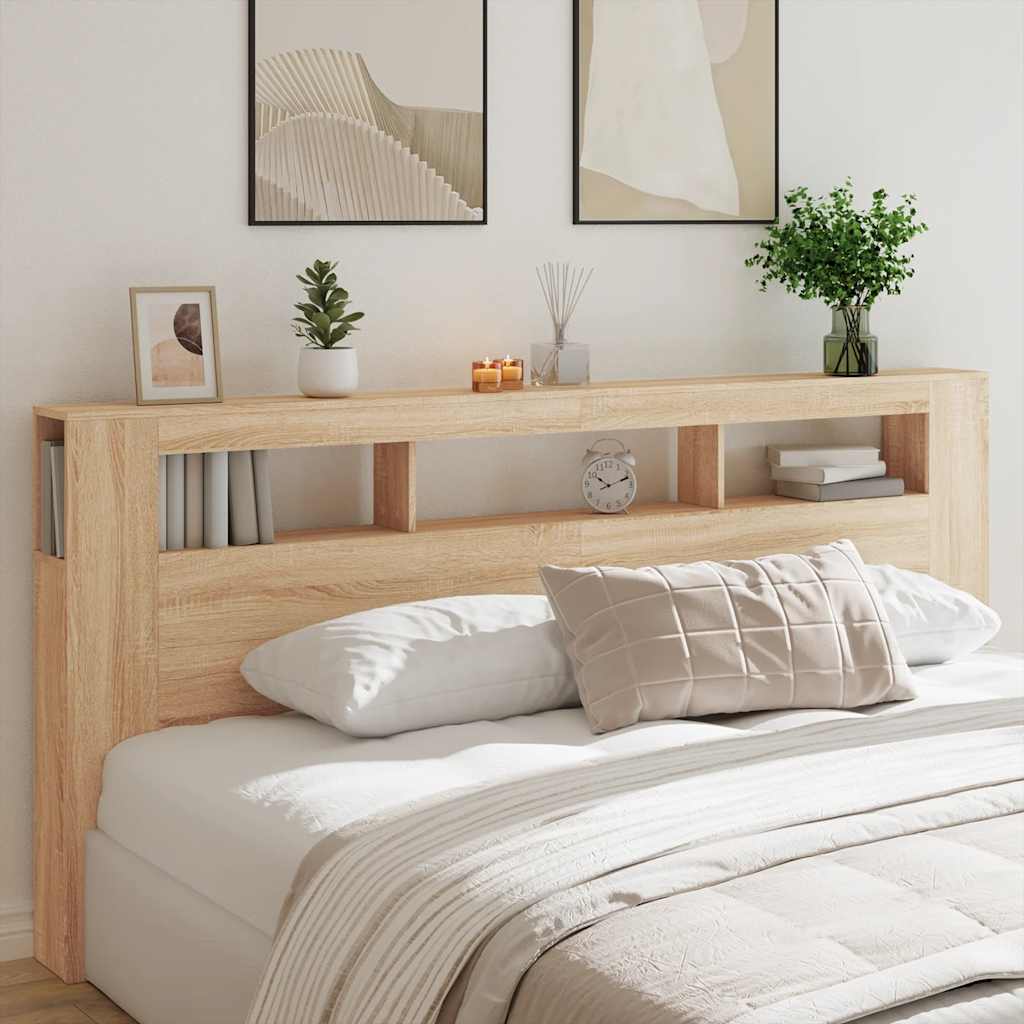 Cabecero LED madera ingeniería roble 220x18,5x103,5 cm - 3