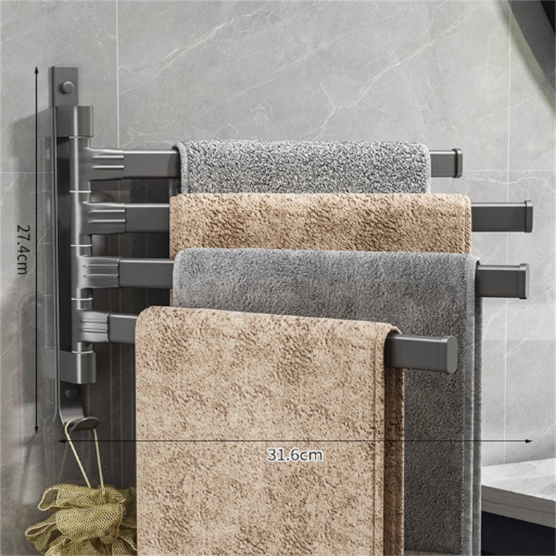 Porte-serviettes mural rotatif sans perçage en aluminium gris, 4 barres robustes 31,6×27,4 cm, design durable et pratique - 6