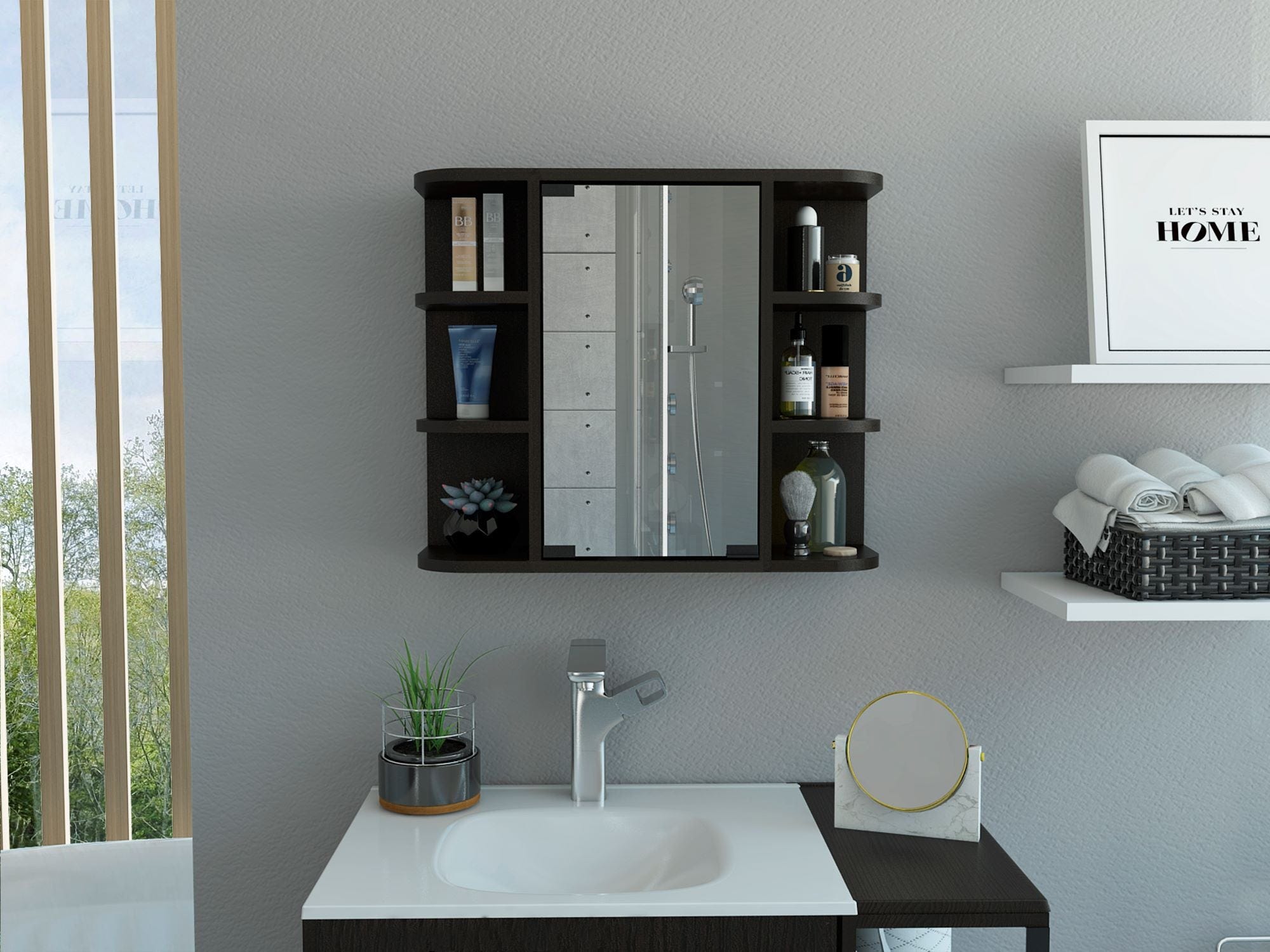 Armario De Baño Con Espejo HOMCOM - Diseño Arqueado Sin Marco, 3 Estantes De Cristal Ajustables, 40x12x80 Cm, Color Blanco. Para Ahorrar Espacio.