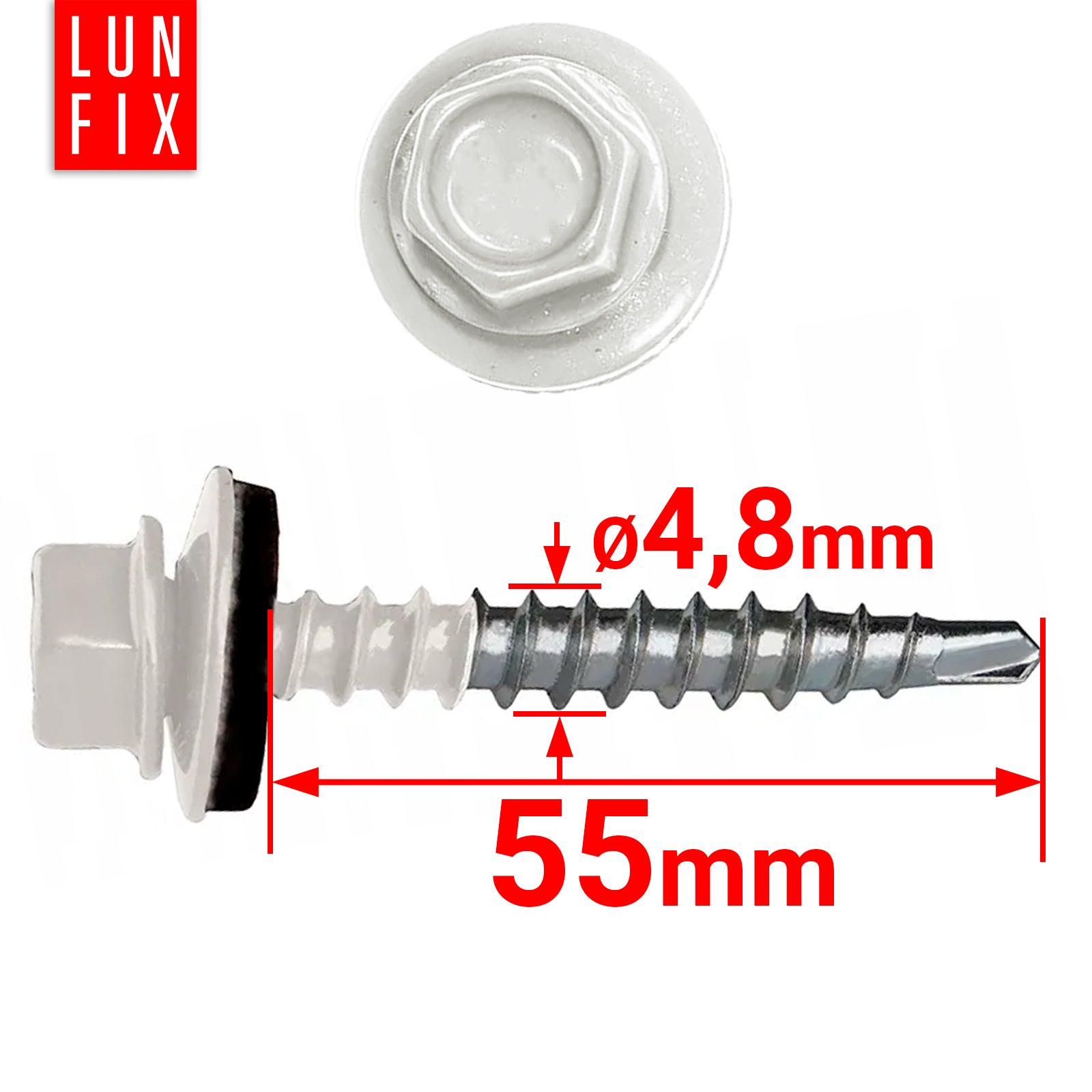 Blachowkręty wkręty farmerskie 4,8x55mm RAL910 biały ciepły 250szt. - 2