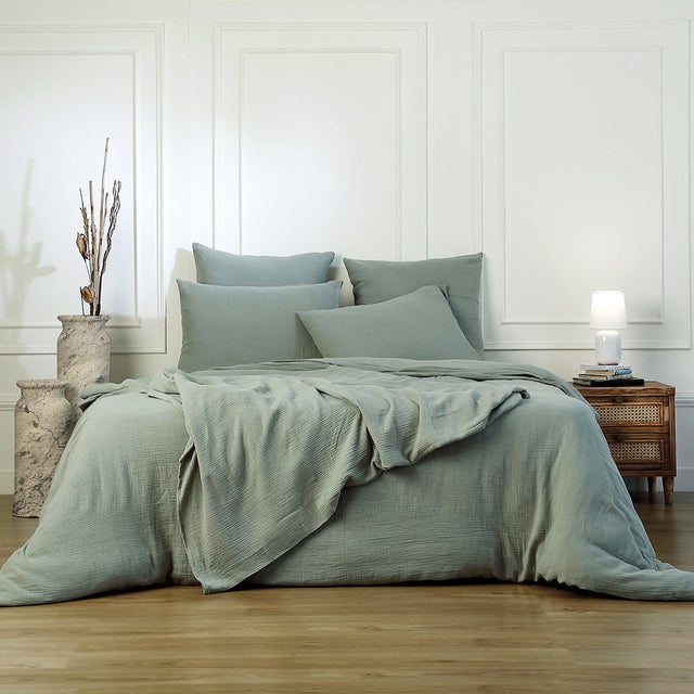 Housse de couette gaze de coton céladon CARLA