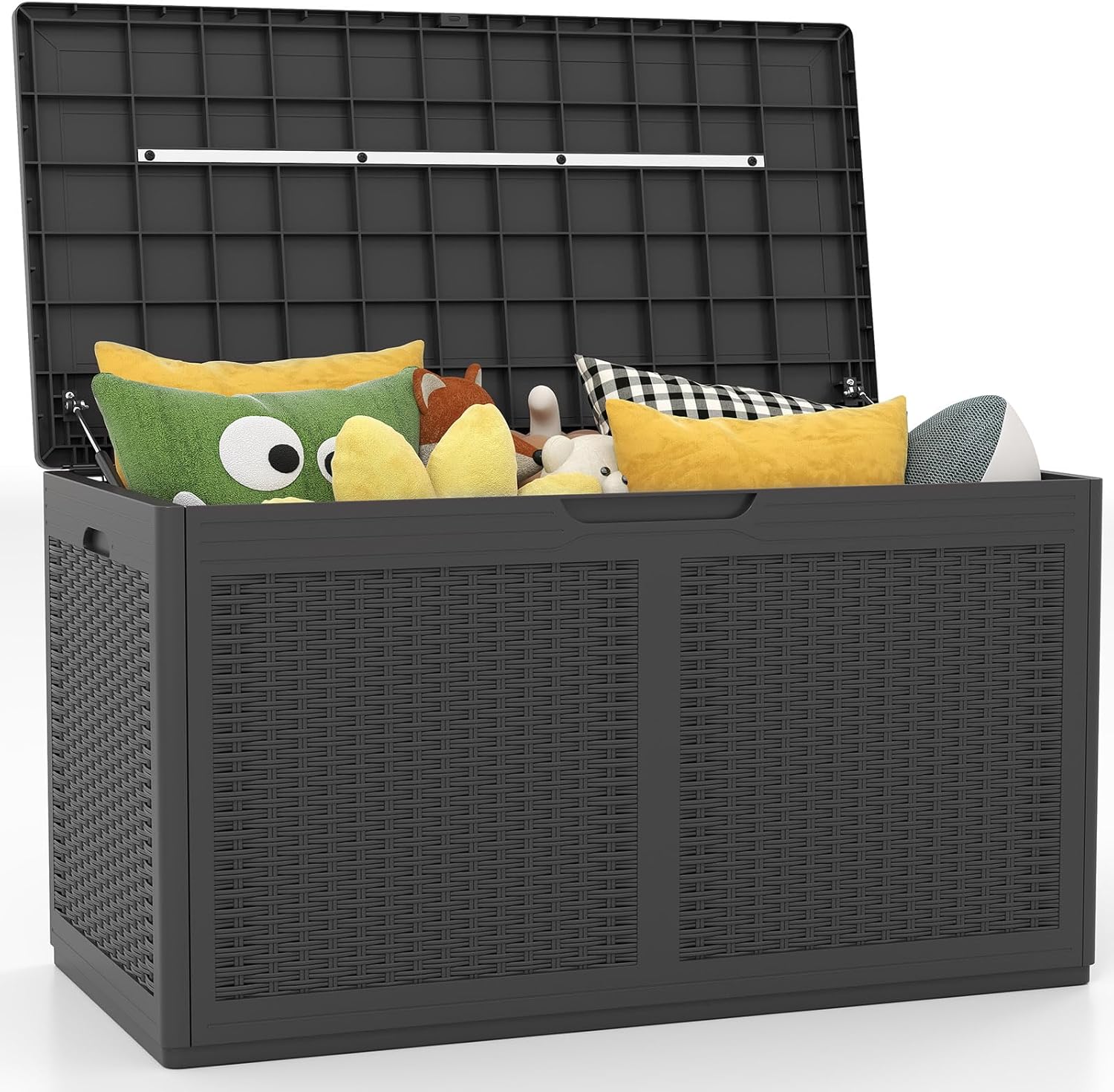 Wodoodporny Pojemnik Ogrodowy 380 l, Pojemnik Ogrodowy z 2 Kółkami, Nośność 200 kg (Szary, 111 x 56 x 61 cm, 380 l)