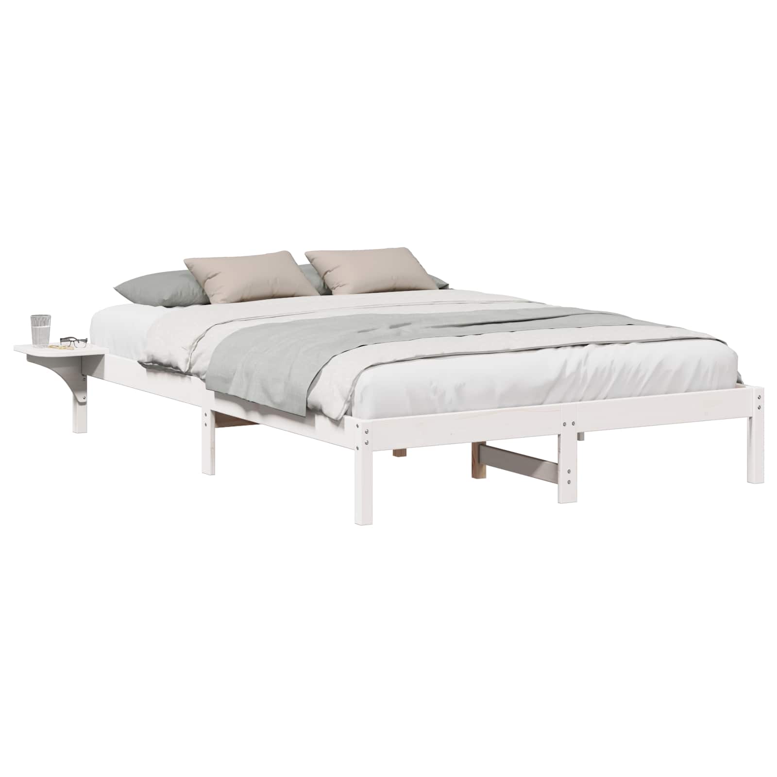 Cadre de lit blanc en pin massif pour la chambre, 150 × 200 cm - 2