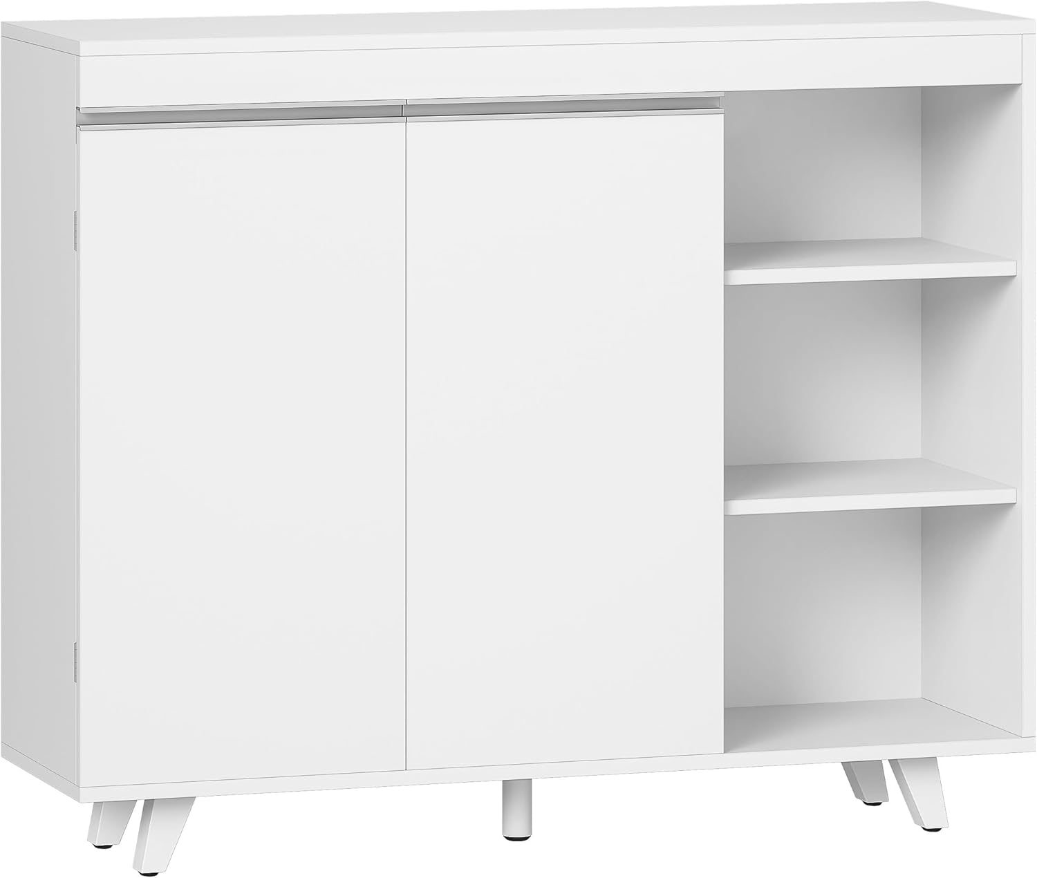 Mobile da Bagno, Armadio di stoccaggio, Mobile da cucina, con 3 Ripiani Aperti Regolabili e 2 ante, moderno, per Bagno, Soggiorno, Ingresso, Bianco - 8