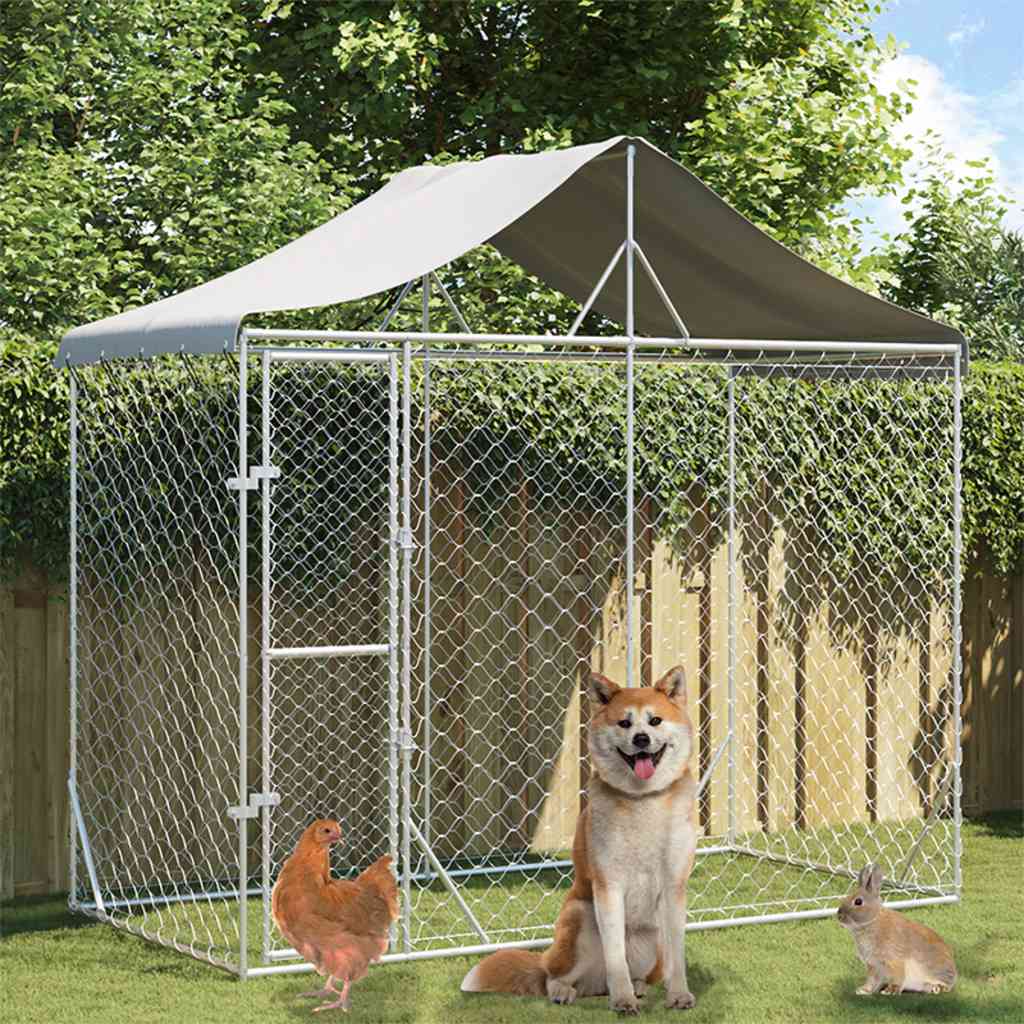 Perrera exterior con toldo acero galvanizado plata 3x1,5x2,5 m vidaxl