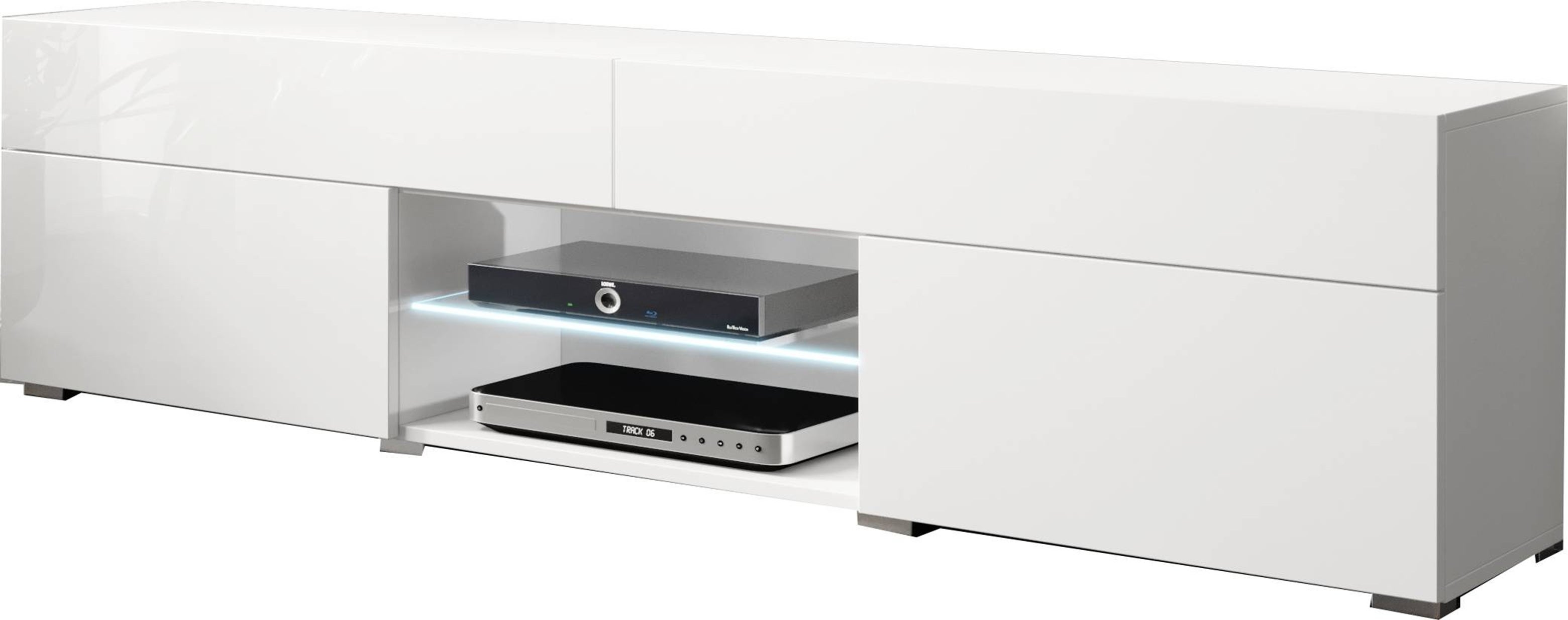 Szafka RTV CARE 180 w kolorze biały / biały połysk z oświetleniem LED