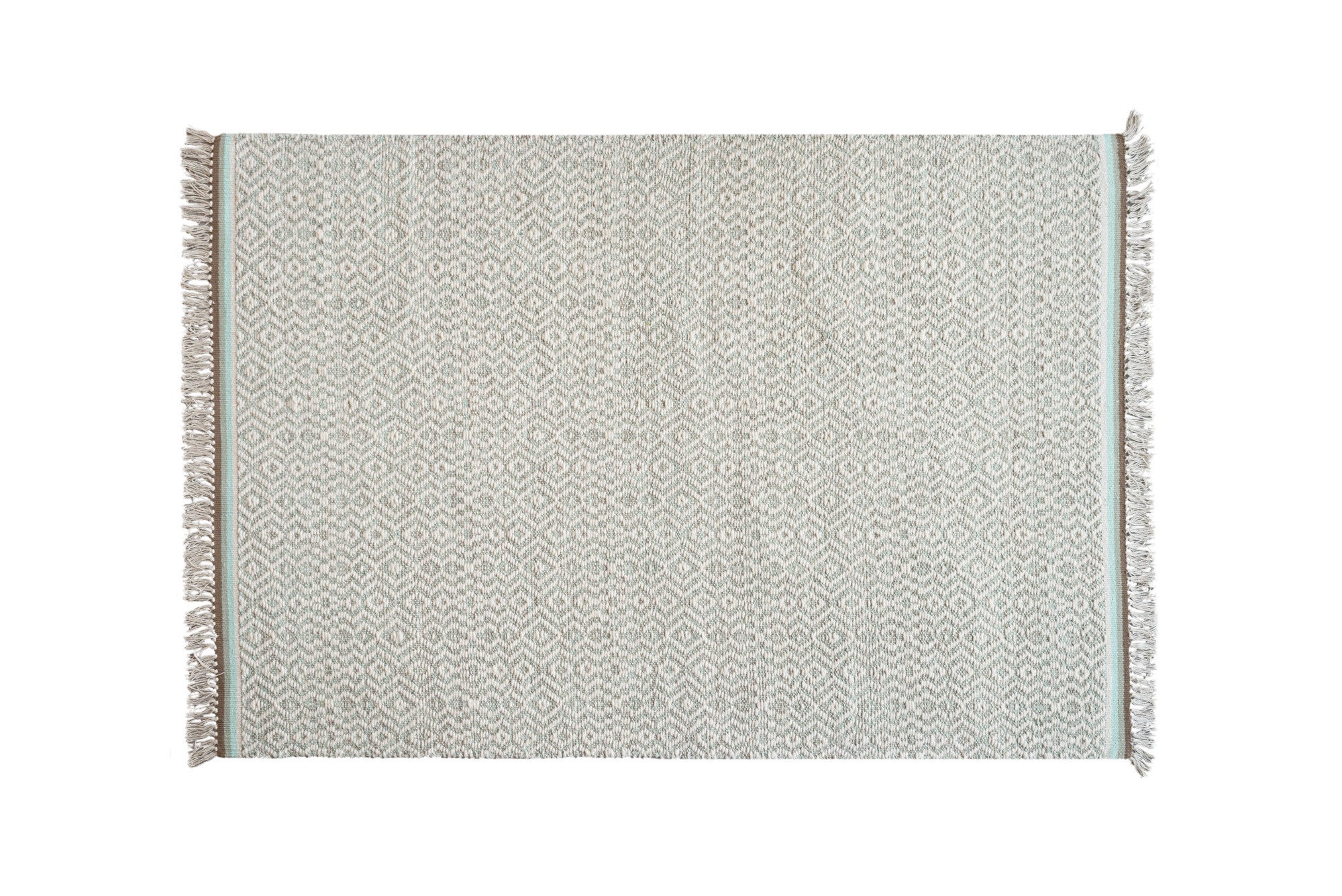 Alfombra algodón flecos beige diseño rombos turquesa 120x170CM