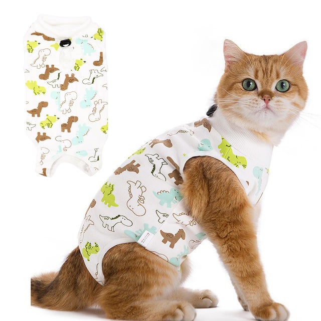 Roupa pós-castração para gatas, roupa pós-operatória para gatinhos, roupa anti-lambida (verde, tamanho L)