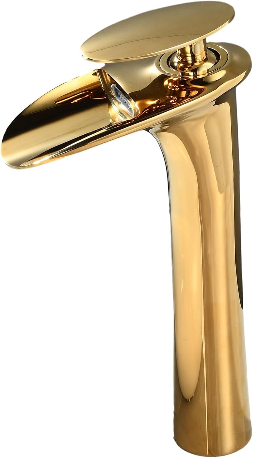 Bateria mieszaczowa wodospadowa w kolorze złota - Armatura mosiężna w kolorze złotym - Do luksusowej umywalki