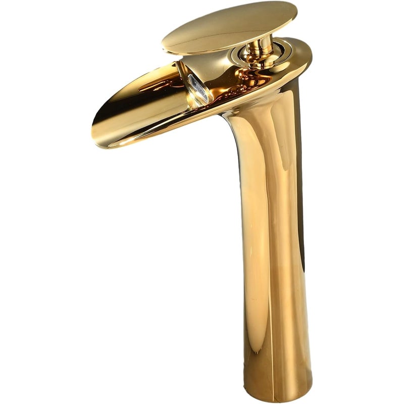 Bateria mieszaczowa wodospadowa w kolorze złota - Armatura mosiężna w kolorze złotym - Do luksusowej umywalki