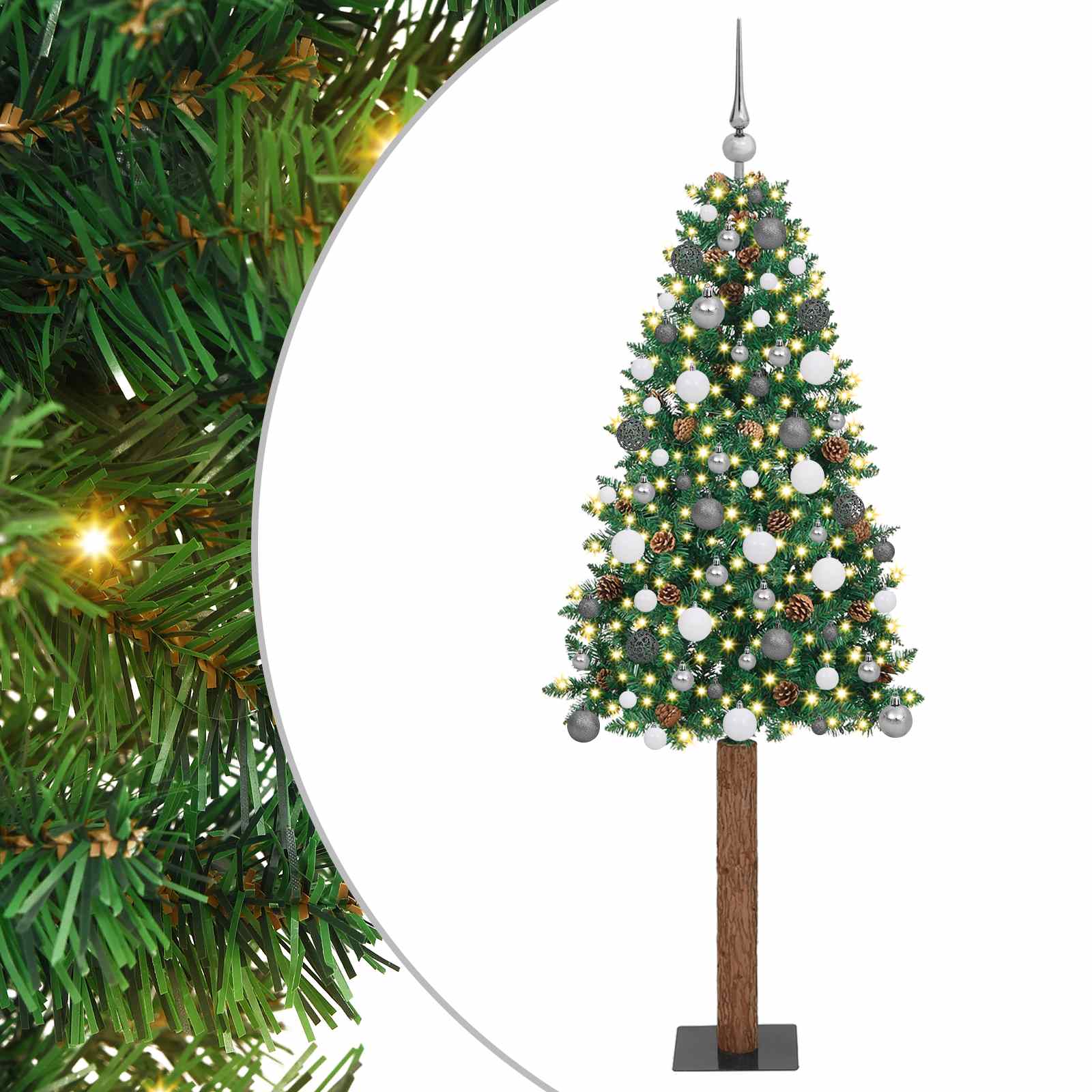 Szczupła Choinka Zielony 210 cm PVC i lite drewno sosnowe vidaXL