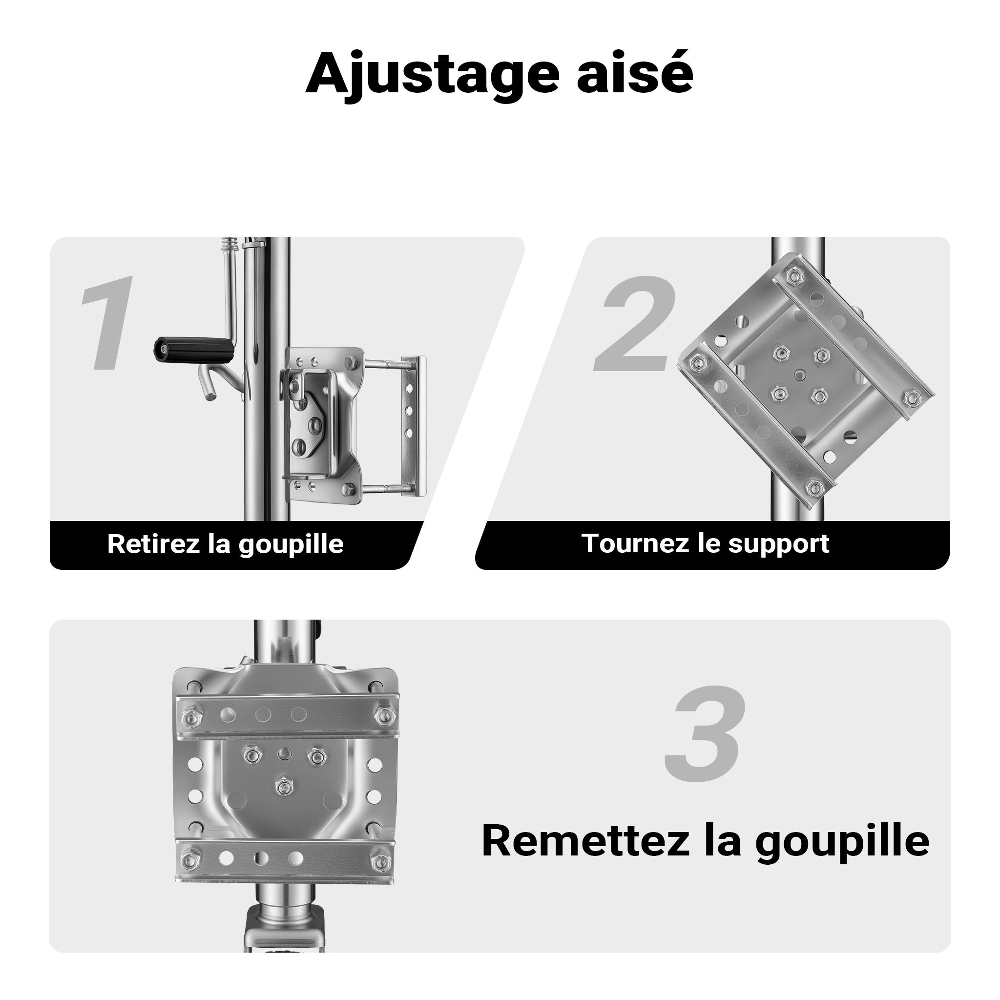 Roue jockey Charge lourde – Capacité max. 540 kg – Hauteur de levage max. 260 mm – en Acier galvanisé – avec Manivelle – Roulette avant… XPOtool - 5