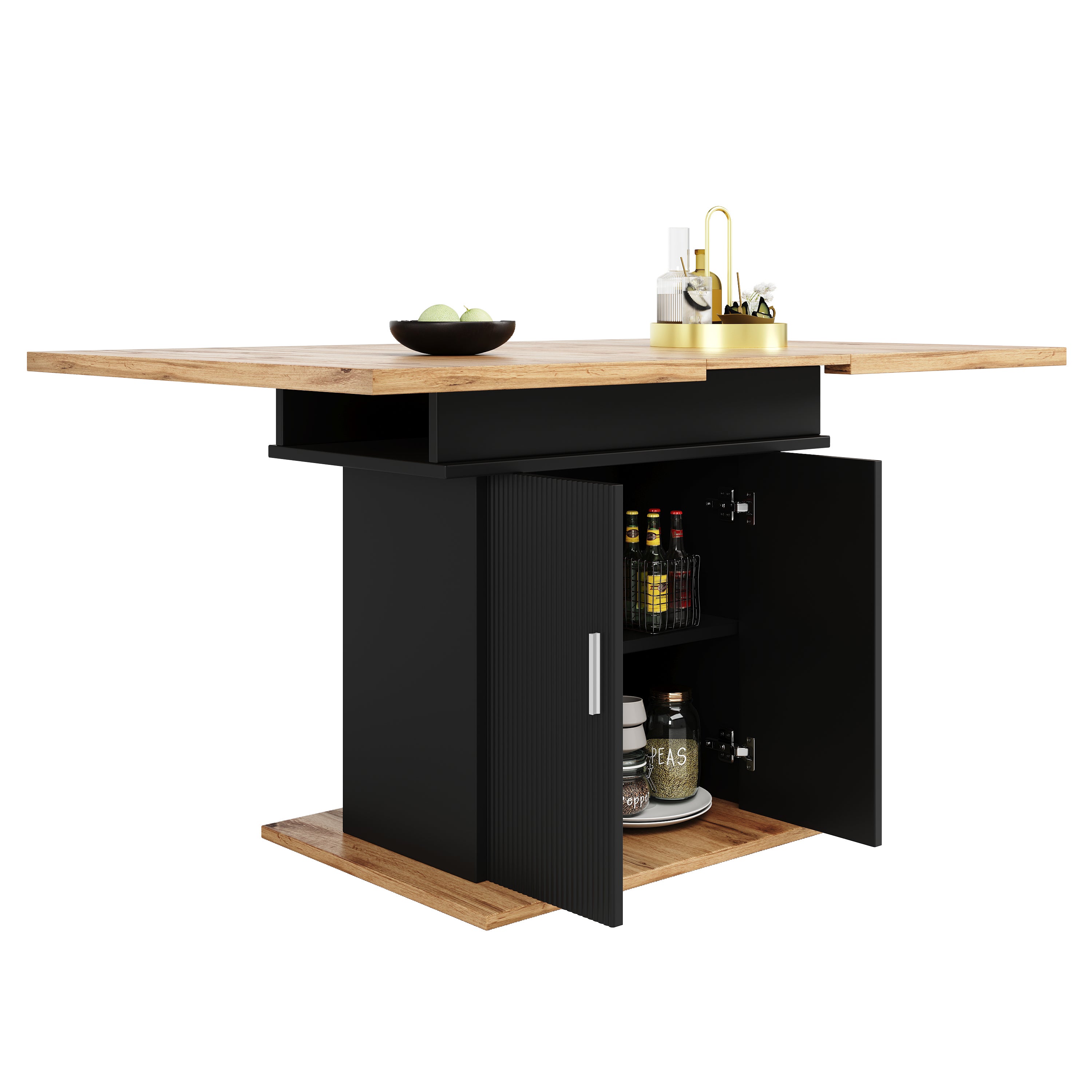 Table à manger estensible 4 à 6 couverts avec 2 portes - 110/140 x 70 x 76 cm - Bois MDF - pour cuisine et salon - Naturel - 7