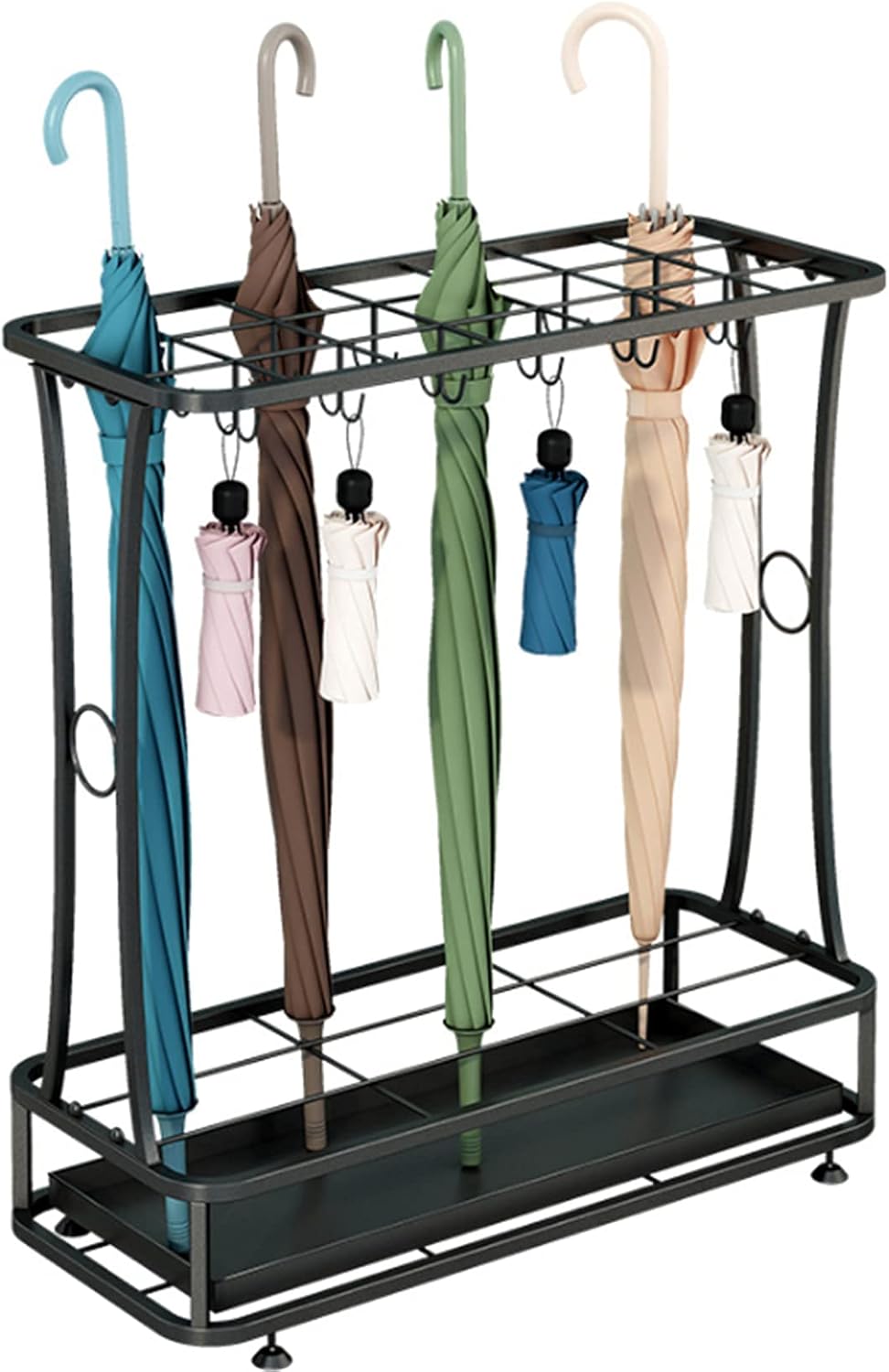 Porte-parapluie en métal, porte-parapluie avec bac d'égouttage amovible, rangement pour parapluie, maison - 6