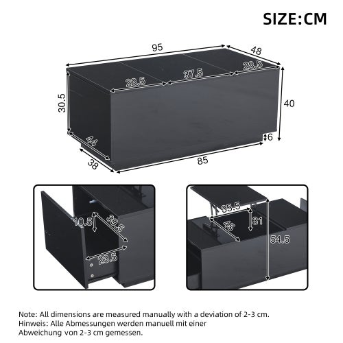 Table basse relevable 95 x 50 x 40 cm, table de salon, table d'appoint, table basse avec 1 tiroir et 1 placard, table console avec LED | Leroy Merlin