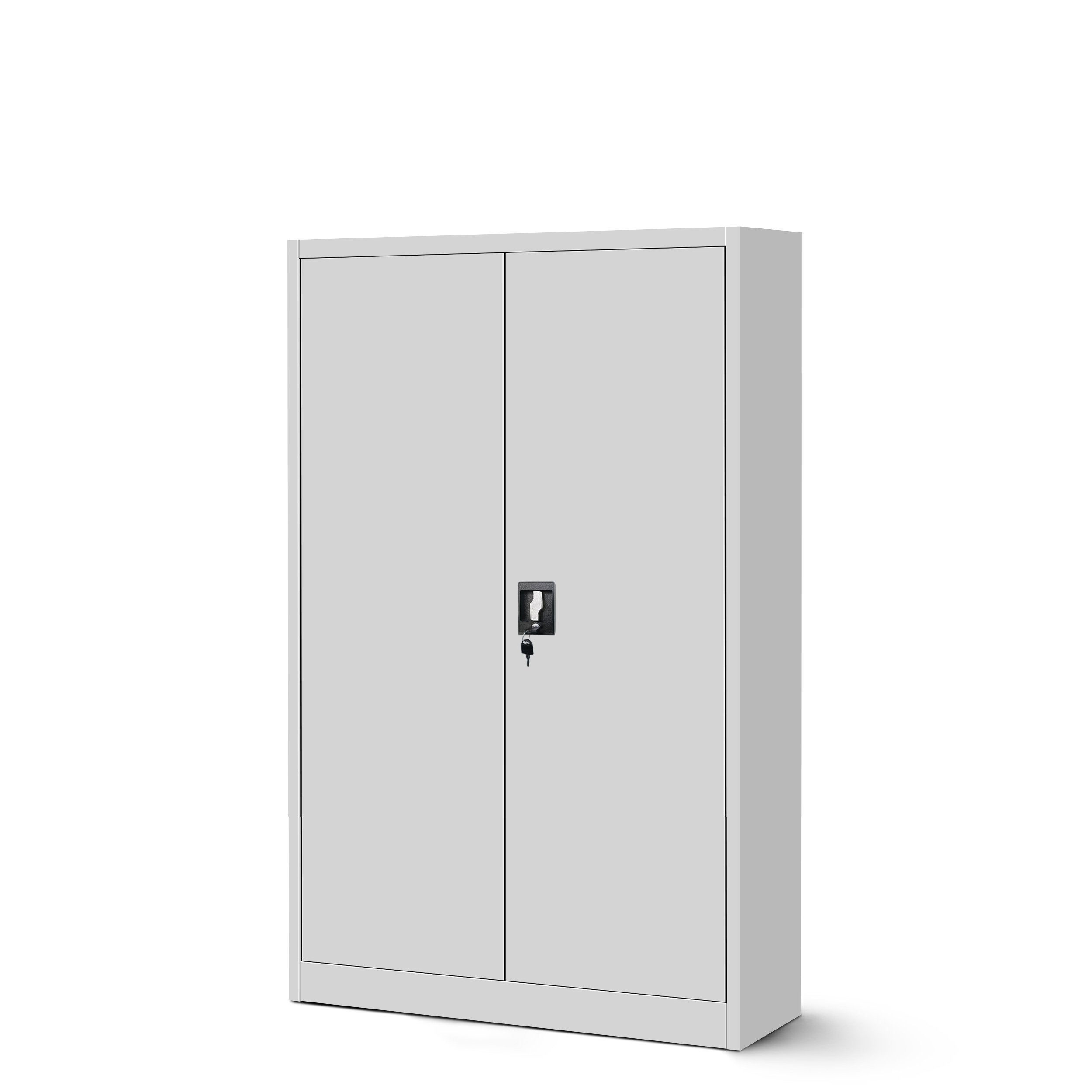 Armoire de Bureau Métallique 3 Etagères Tôle d'acier Portes Battantes Verrouillable 140 cm x 90 cm x 40 cm (Gris) - 2