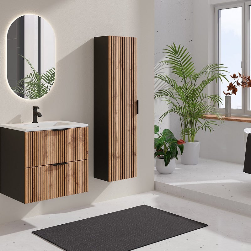 Słupek łazienkowy wiszący - Naturalny jasny i czarny - wys. 140 cm - MADELA