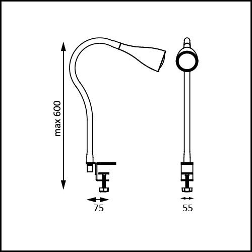 Lampe LED pince - 1-flamme en métal noir, LED GU10 4,8W 400lm, lumière chaude 3.000K, IP20, dimensions 55x600mm - Briloner - 5