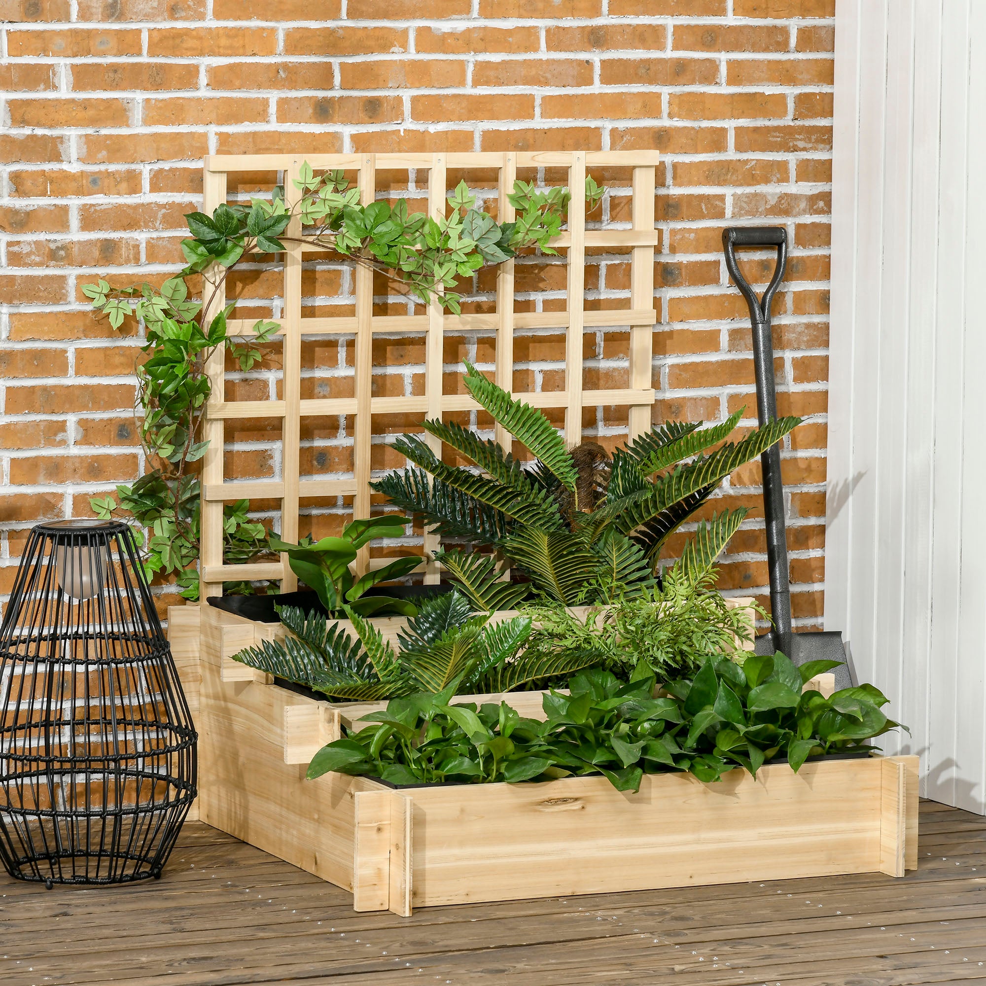 Carré potager jardinière à 3 étages avec treillis lit surélevé en bois pour plantes grimpantes légumes fleurs naturel - 3