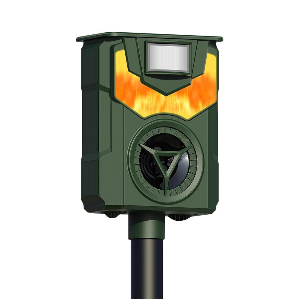 Ultradźwiękowy odstraszacz kotów - zewnętrzny z lampą płomieniową LED - ładowanie solarne i USB - wodoodporny