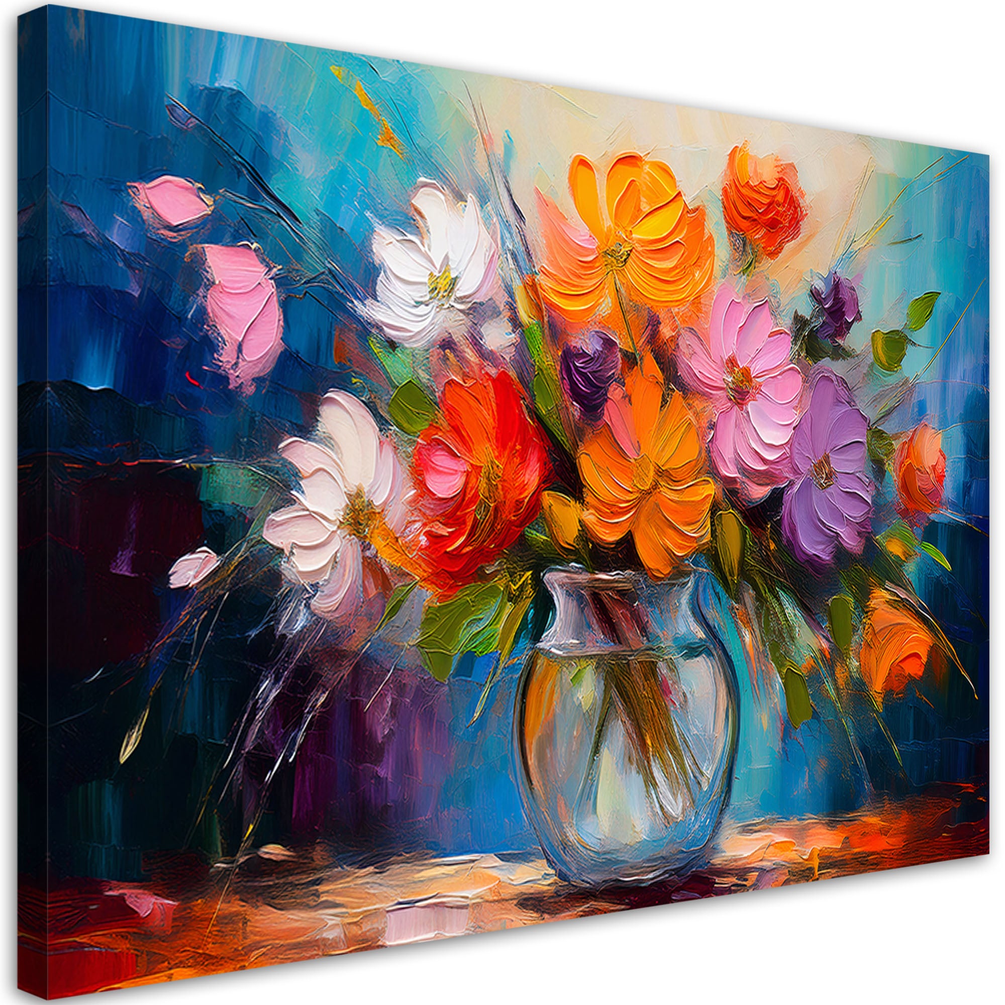 Obraz na płótnie, Malowany Bukiet Kwiatów w Wazonie 60x40