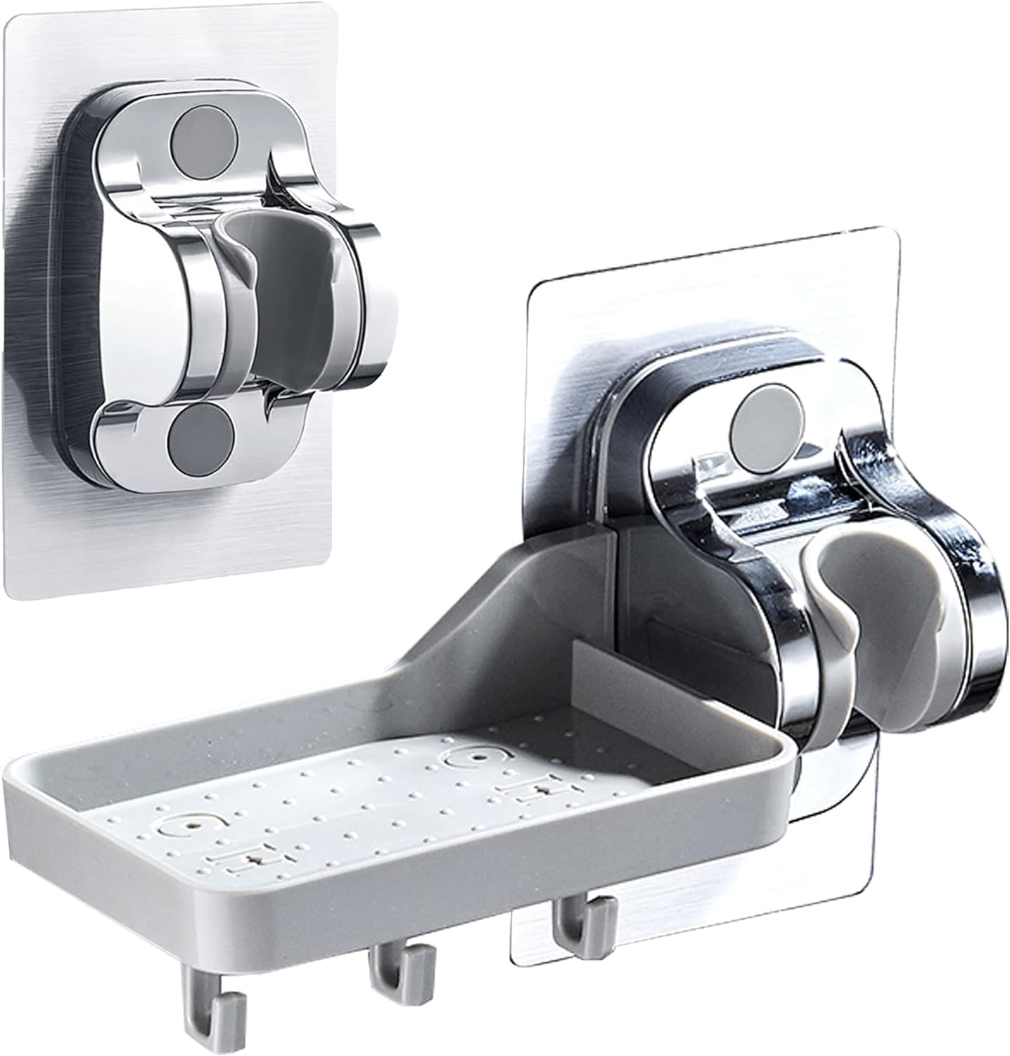 Fuhesgu 2 Pezzi Supporto per Soffione Doccia Senza Foratura, Supporto Doccia Adesivo Doccetta Regolabile a 360°Porta Doccino per Doccia con Gancio Supporto da Parete per Bagno, Adesivo Forte
