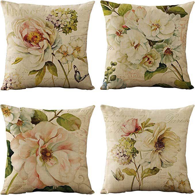 Fundas de cojín impermeables para exterior, juego de 4, estampado floral vintage para jardín, patio y sofá, 45 x 45 cm