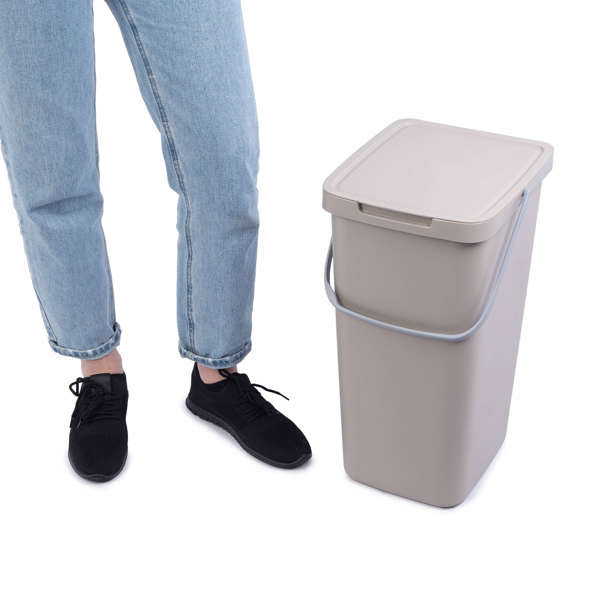 Pattumiera KADAX 25 Litri Con Coperchio - Design Moderno, Per Raccolta Differenziata, Colore Nero/Marrone - Foto 3