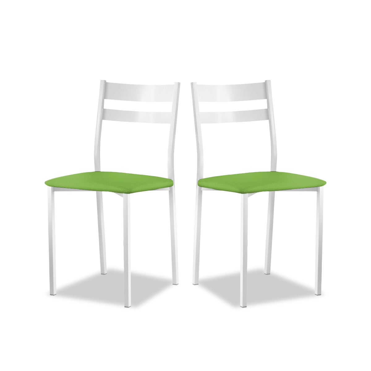 2 sillas de cocina metálica con respaldo y franjas horizontales - estructura color blanca - asiento en polipiel negro