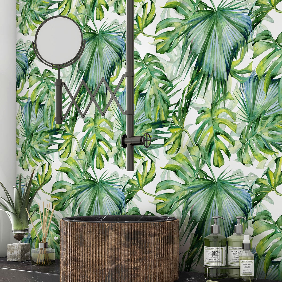 Crédence adhésive sticker décoratif pour salle de bain - Feuilles tropicales - Adhésif BRILLANT - 55x55 cm - 2