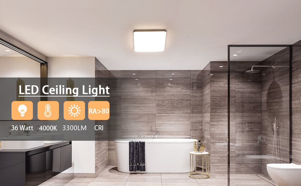 COMELY Plafonnier LED Carré Blanc 36W 4050 lm 4500K, Lampe de Plafond Moderne pour Cuisine Salon Chambre - 9